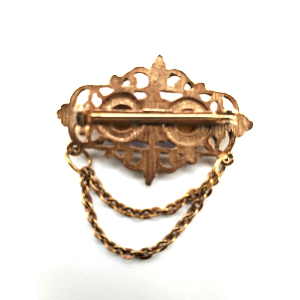 Vintage Filigree Blue Stone with Drop Chains Brooch Pin - Picture 4 of 5